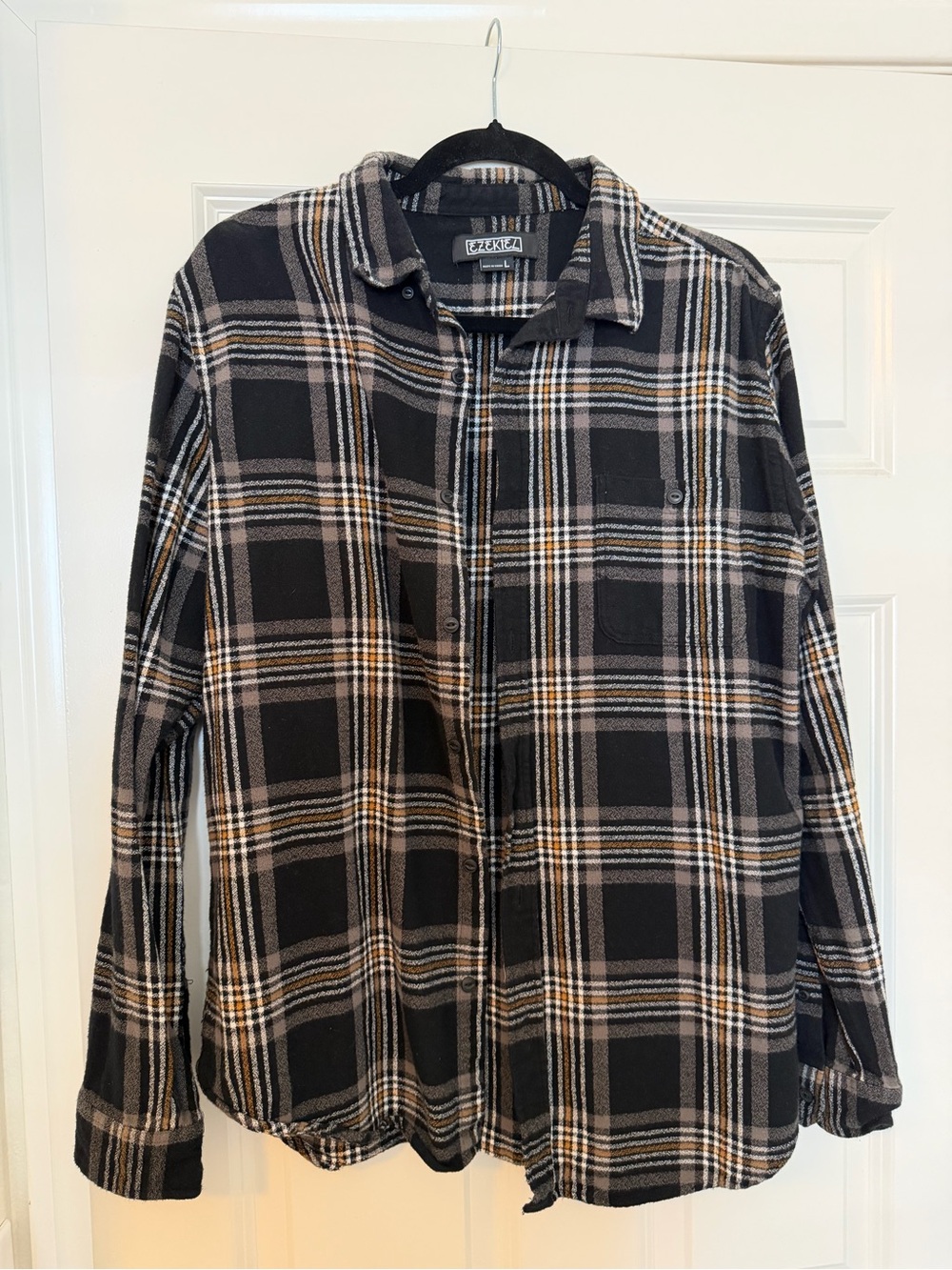 Ezekiel Black Plaid Flannel Shirt with Tan Accents
